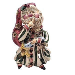 Blue Sky Clayworks Ceramic Santa Figurine W/ Stars & Animals 7.5" Christmas Deco